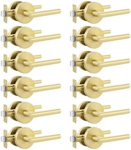 Goldenwarm Brushed Gold Lever Passage Door Handle, Zinc-Alloy Heavy Duty Gold Hall and Closet Door Handle, Passage Door Hardware for Hallways and Closets (12 Pack)