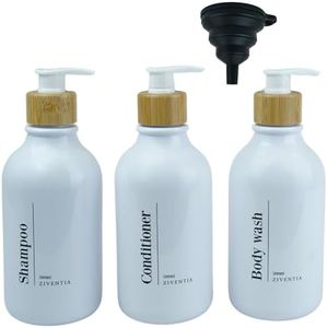 ZIVENTIA® Botes para Gel y Champu 500mL 3uds + Embudo Plegable | Dispensador jabon baño | Dispensador jabon ducha | Dosificador Jabon Baño | Dispensador Jabon Ducha | Soap Dispenser | Color Blanco