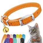 CollarDirect Leather Cat Collar with Removable Bell – Safety Kitten Collar with Elastic Strap (Orange, 15-18 cm)
