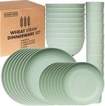 Wheat Straw Dinnerware Sets | Unbreakable Dinnerware Sets | Dishwasher Microwave Safe Dinnerware | Eco Friendly Non Breakable Dinnerware Sets | RV Outdoor Camping (Green, Service for 8 (32 pcs))