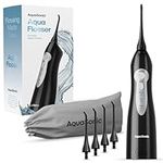 Aquasonic Aqua Flosser - Professional Rechargeable Water Flosser with 4 Tips - Oral Irrigator w/ 3 Modes - Portable & Cordless Flosser - Kids and Braces - Dentist Recommended(Black)