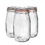 Argon Tableware Glass Jars with Airtight Metal Clip Lid - 1500ml/50.7oz - 3 Pack - 4 Colour Seals - Large Kitchen Storage Container Round Preserving Jar for Pickling, Chutney, Jam, Coffee