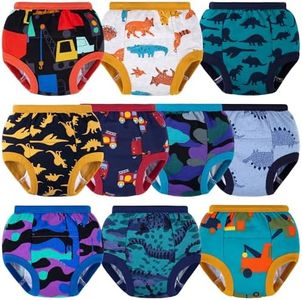BIG ELEPHANT 10 Packs Baby Girls' and Boys' Potty Training Pants, 100% Cotton Absorbent Training Underwear for Toddler, 7-8Y