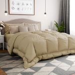 King Size, Beige Alternative Down Comforter - Warm and Lightweight - Luxury and Breathable Hotel Quality Bedding Set - All Season Fluffy and Cozy Oversized Cooling Microfiber Duvet Insert Comforter