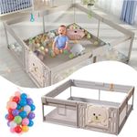 Metreno 180 * 200cm Baby Play Area Indoor Setup Playpen for Babies Upto 5 Year Foldable Play Yard Fence for Toddlers Kids Playarea Setup Outdoor Children Play Area with Gate, Balls
