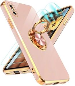 LeYi for iPhone X Case: iPhone Xs Case with 2 Pack Screen Protector and 360° Rotatable Ring Holder Magnetic Kickstand, Plating Rose Gold Edge Protective for iPhone X, Pink