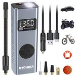 HYCHIKA Tyre Inflator, 12V Electric Car Tyre Pump with 4 Modes Preset Tyre Pressure and Auto Shut Off, Portable Tyre Inflator Air Compressor for Car Tyres, Bicycles, and Other Inflatables