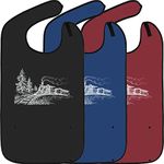 Adult Bibs for Eating: Reusable with Crumb Catcher Pocket - For Men and Women (Steam Train - Variety 3 Pack)