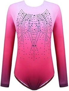 Zaclotre Kid Girls Gymnastic Leotard Long Sleeve Color Gradient Sparkly Ballet Dance One Piece Outfit 130(4-5T)