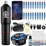 Tattoo Kit，POSEIDON Tattoo Pen Kit with Power Supply,Rotary Tattoo Machine Kit Professional Complete with 20PCS Tattoo Cartridge Needles for Beginner（TK022）