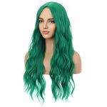 BERON Emerald Green Wig Long Curly Wig Green Wig Long Wavy Wig Dark Green Wigs for Women Synthetic Wig for Daily Party