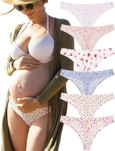 KUKU PANDA No Show Thongs for Women Ladies Comfortable Maternity Panties Seamless Underwear Set Athletic Workout Variety Pack (Cute & Pink, Medium)