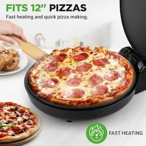 NutriChef Countertop Pizza Maker | 1500W Non-Stick Electric Pizza Cooker | Make 12" Personal Pizzas, Eggs, Toast & More | Cool-Touch Handles, Compact & Space-Saving | Temp Range 175-400°F | Black