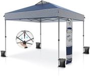 PHI VILLA 10x10 Pop Up Canopy Tent Instant Portable Shelter One Push Tent Canopy with Wheeled Carry Bag, 4 Weight Bags, Straight Legs, Blue and White Stripes