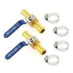 SURIEEN Brass Hose Barb Ball Valve Kit, 2pcs 3/4" Heater Hose Shut Off Valve with Stainless Steel Clamps, Brass Barb Air Ball Valve for Water Oil Gas Fuel Shut Cut Off 19mm Pex Tubing