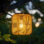 2PK Solar Lanterns Outdoor Waterproof Hanging Rattan Lantern Lights Solar Powered Decorative Table Lamp for Garden Patio Courtyard Lawn