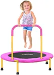 ATIVAFIT 36-Inch Pink & Yellow Toddler Trampoline, Foldable Indoor Mini Rebounder with Foam Handle & Safety Cover for Ages 2–6
