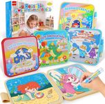 QANIY 4 Pack Reusable Water Painting Book, Mess-Free Coloring Books，40 Vivid Pages Magic Water Coloring Books with Water Pens for Toddlers, Portable Travel Toys, Gift for Girls & Boys Ages 1-3, 3-5