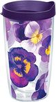 Tervis Watercolor Pansy Tumbler with Wrap and Royal Purple Lid 16oz, Clear