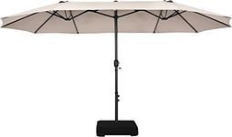 TANGZON 4.5 x 2.7M Patio Umbrella and Base Weight, Double-Sided Twin Size Garden Parasol with 12 Ribs & Crank Gandle, Outdoor Cantilever Sunshade Canopy and Stand Set for Yard Market Pool (Beige)