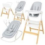 Twinly Alaia 5 in 1 Baby High Chair, Wooden High Chair with Newborn Bouncer, Adjustable Convertible Highchair, Learning Tower & Toddler Chair up to 99kg (White)