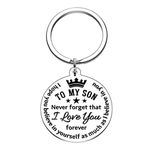 To My Son Inspirational Gift Keychain from Dad Mom Never Forget That I Love You Forever Birthday Graduation Christmas Back to School Gift for Boys Teenage Him Family Pendant Charm Stocking Stuff Gifts