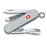 Victorinox Classic Alox Swiss Army Knife, Camping Knife, Small, Multi Tool, 5 Functions, Scissors, Nail File, Silver