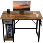 Devoko 100cm Computer Desk with Drawer,Study Writing Desk Small Desks for Small Spaces,Home Office desk,Laptop Table for Home Workstations,Side Pocket Storage Bag,Large Storage Shelves, Rustic Brown