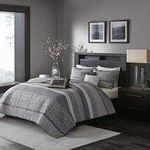 Madison Park Rhapsody Ultra Soft Microfiber King/Cal King Size Quilt Bedding Set, 6 Piece Quilt Coverlets - Grey, Striped