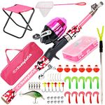 DaddyGoFish Kids Fishing Pole - Rod Reel Combo Tackle Box Starter Set - First Year Small Dock Gear Kit for Boys Girls Toddler Youth Age Beginner Little Children Junior Anglers (Pink, 5ft)