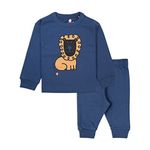 ARIEL Cotton Fleece Clothing Sets for Boys & girls - Unisex Winter Navy Lion Clothing sets Full Sleeve T-shirt & Pant, Size- 3-6 months