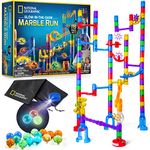 NATIONAL GEOGRAPHIC Glowing Marble Run – 115 Piece Construction Set with 25 Glow in The Dark Glass Marbles, Storage Bag, Great Creative STEM Toy for Girls and Boys