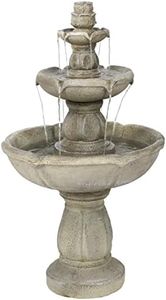 Sunnydaze 35-Inch H Birds' Delight 3-Tier Outdoor Water Fountain - Submersible Electric Pump - Beige