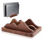 WOODXWISH Dual Vertical Laptop Holder for Desk and Side Table, Space Saver, Adjustable Slot Vertical Laptop Holder - Minimal, Upright and Walnut Wood for MacBooks, iPads, Tablets, and Phones!