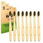 8 Pack Eco-Friendly Charcoal Natural Bamboo Toothbrushes | Biodegradable Soft Bristle Toothbrush | UK Brand ecoMe