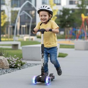 R for Rabbit Road Runner Scooter for Kids of 3 to 14 Years Age 4 Adjustable Height, Foldable, LED PU Wheels & Weight Capacity 75 kgs Kick Scooter with Brakes (Black)