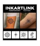 INKARTLINK Tattoo Tech,4 Sheets Semi Permanent Tattoo, Temporary Tattoos Adult, Last 1-2 Weeks, Waterproof, Realistic look, No Adhesive, No reflection （Compass Starburst Tattoos ）