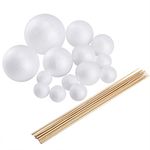 Pllieay Make Your Own Solar System Model with 14 Mixed Sized Polystyrene Spheres Balls and 10 Pieces 24 cm Long Bamboo Sticks for School Projects