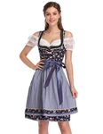 KOJOOIN Women Traditional Dirndl Dress 3 Pieces Midi Dress-Oktoberfest SkirtCostume Fancy Dress,Blouse,Apron Navy Flower L