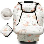 ACRABROS Car Seat Covers for Babies,Winter Autumn Spring Infant Carseat Cover Canopy for Boys and Girls,Stretchy Adjustable Peeping Window with Mesh Cover,Warm Breathable Universal, Deer