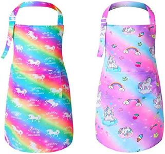 PASHOP 2 Pack Kids Apron Rainbow Unicorn Aprons With Pockets for Girls Boys Toddler Apron for Painting Cooking Baking