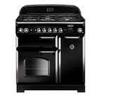 Rangemaster CLA90DFFBL/C Freestanding Range Cooker, Two Fan Ovens, AA Rated, 5 Burner Gas Hob, Black