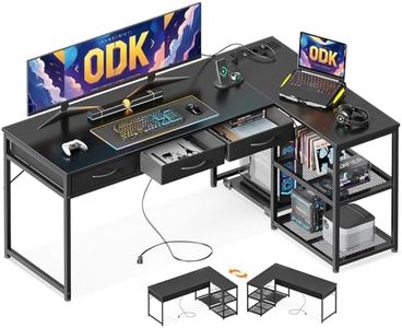 ODK Scrivania con Cassetto Sotto, Scrivania ad L con Multipresa, Scrivania ad Angolo Nero con Design Reversibile, 155×110cm