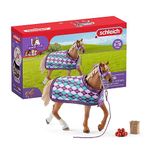 Schleich Horse Club 5pc English Thoroughbred Show Horse Figurine with Accessories - Realistic Show Horse Toy with Saddle Cover, Leash, Apples and More, for Boys and Girls, Gift for Kids Ages 5+