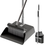 JOYMOOP Black Broom with Dustpan Combo Set, Upright Stand Up Broom with Built-in Comb Teeth, Angle Broom for Home Kitchen Office Lobby, Pet Hair and Hardwood Floor Sweeping
