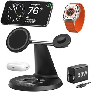 QTlier Station de Charge Apple 30W, Chargeur Induction 3 en 1 Magnétique, Chargeur sans Fil Mag-Safe Compatible avec iPhone 16/15/14/13/12 Série, Apple Watch 8/7/6/5/4/3/2/SE et AirPods 3/2/Pro-Noir