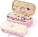 FINEMOE Large Pencil Case Stationery Items for Girls and Boys, Canvas Bags Pen Pencil Pouch for School College and Office, Organize Makeup Cosmetic, Aesthetic Cute Stationary Box for Daily Use (Pink)