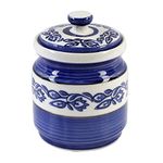 Kraftlik Handicrafts Kreative Homes Ceramic Storage Container With Lid - 1200 Grams, Single Jar, Blue