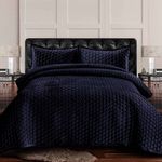 Tribeca Living LUGANOQUIQUIN Velvet Oversized Quilt Set, Queen, Indigo