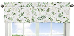 Sweet Jojo Designs Floral Leaf Window Treatment Valance - Green and White Boho Watercolor Botanical Woodland Tropical Garden